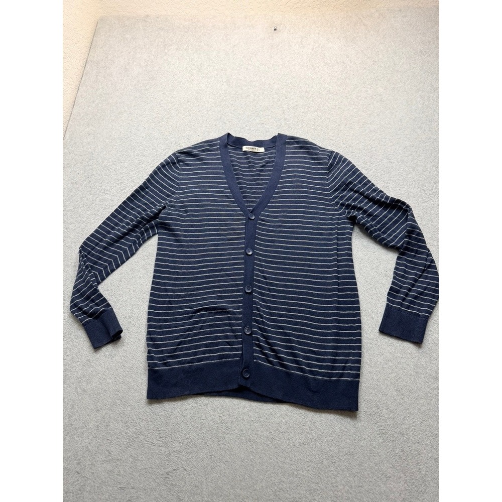 Old Navy Mens Cardigan Sweater Large Navy Blue White Striped V-Neck Button Front